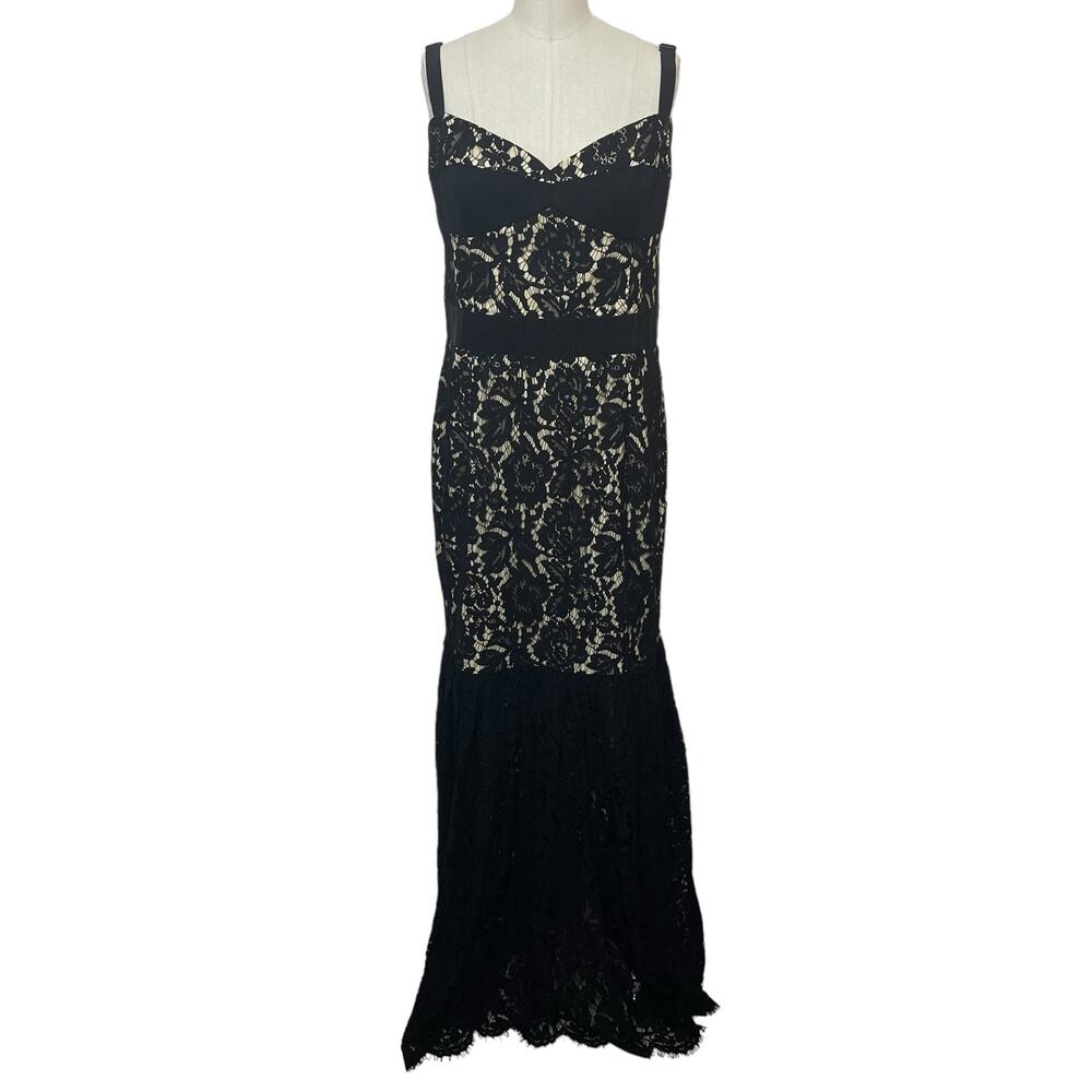 NWT Milly Black Lace Bustier Dress Maxi Floral Nude Lined Formal Cocktail USA 14 - Picture 2 of 12